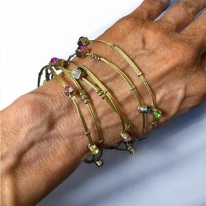 Wire bangles, gold plated squares w/cubic zirconia, semi precious stones 🩷💚🩵🧡💙💜💛